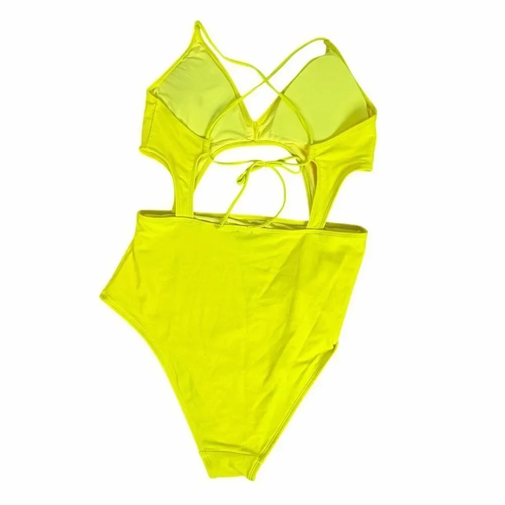 Aerie XL Swimsuit Bright Yellow Cutout Bathing Suit NEW